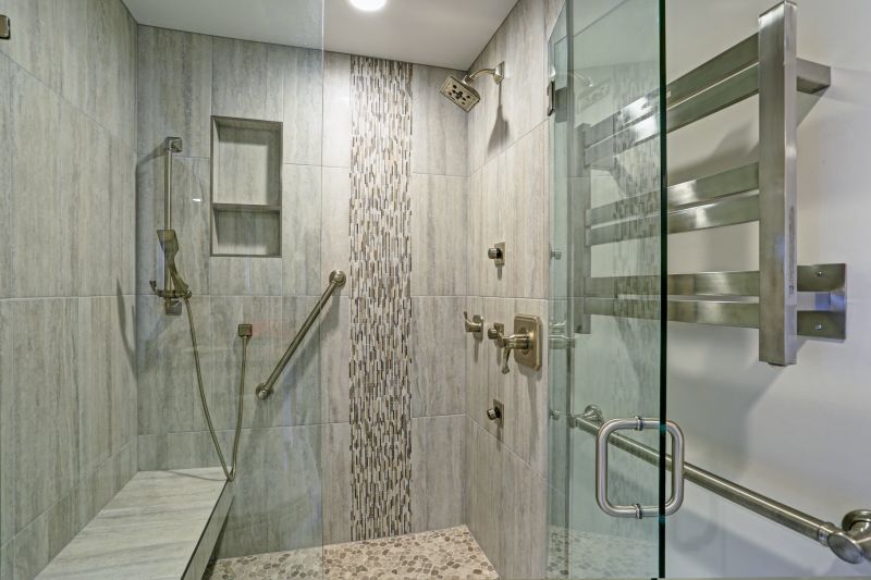 Walk-in shower with natural stone